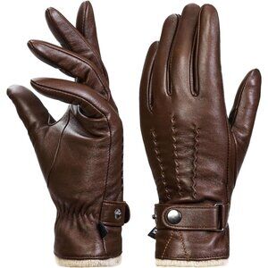 🆕Women's Brown Super Soft Warm Cashmere Lining Genuine Sheepskin Leather Gloves